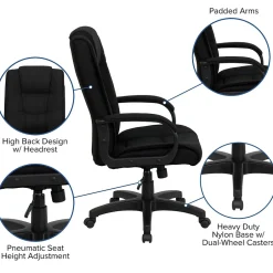 Outlet Jessica Fabric Swivel High Back Executive Office Chair, Black (GO5301BBK) Office Chairs