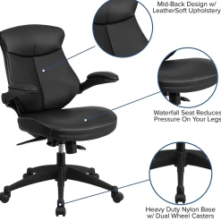 Kale Ergonomic LeatherSoft Swivel Mid-Back Executive Office Chair, Black (BLZP804) Office Chairs