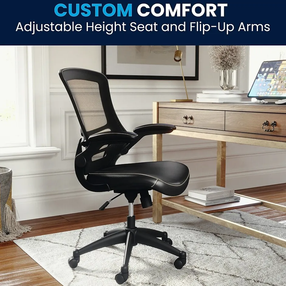 Online Kelista Ergonomic LeatherSoft/Mesh Swivel Mid-Back Task Office Chair, Black (BLX5MLEA) Office Chairs
