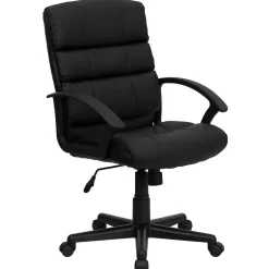 Online Lane LeatherSoft Swivel Mid-Back Task Office Chair, Black (GO1004BKLEA) Office Chairs