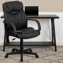 Laverne Ergonomic LeatherSoft Swivel Mid-Back Massaging Executive Office Chair, Black (BT2690P) Office Chairs