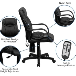 Laverne Ergonomic LeatherSoft Swivel Mid-Back Massaging Executive Office Chair, Black (BT2690P) Office Chairs