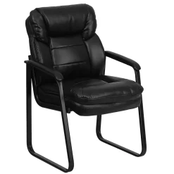Discount Leather Mid Back Executive Side Chair With Sled Base, Black Office Chairs