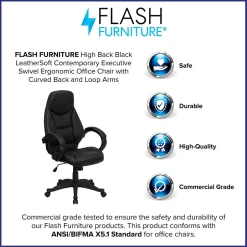 Sale Leonard Ergonomic LeatherSoft Swivel High Back Executive Office Chair, Black (HHLC0005HI1B) Office Chairs