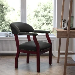 Hot Luxurious Vinyl Conference Chair, Black and Mahogany (BZ105BLK) Office Chairs