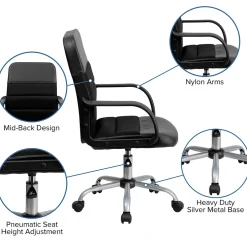 Outlet Manor Ergonomic LeatherSoft/Mesh Swivel Mid-Back Task Office Chair, Black (LFW61B2) Office Chairs