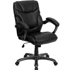 Megan Ergonomic LeatherSoft Swivel Mid-Back Overstuffed Task Office Chair, Black (GO724MBKLEA) Office Chairs