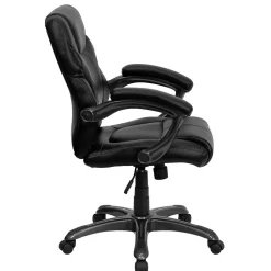 Megan Ergonomic LeatherSoft Swivel Mid-Back Overstuffed Task Office Chair, Black (GO724MBKLEA) Office Chairs