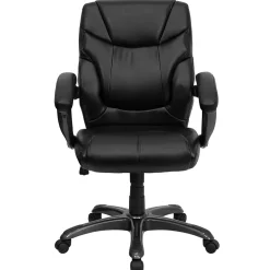Megan Ergonomic LeatherSoft Swivel Mid-Back Overstuffed Task Office Chair, Black (GO724MBKLEA) Office Chairs