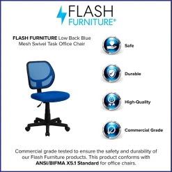 New Neri Armless Ergonomic Mesh Swivel Low Back Task Office Chair, Blue (WA3074BL) Office Chairs