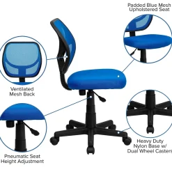 New Neri Armless Ergonomic Mesh Swivel Low Back Task Office Chair, Blue (WA3074BL) Office Chairs