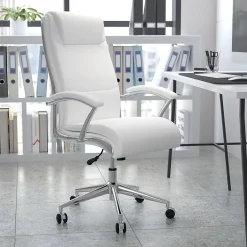 Outlet Rebecca LeatherSoft Swivel High Back Executive Office Chair, White (GO2192WH) Office Chairs