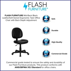Clearance Ronald Armless Ergonomic LeatherSoft Swivel Mid-Back Task Office Chair, Black (BT688BK) Office Chairs
