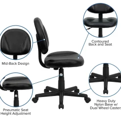 Clearance Ronald Armless Ergonomic LeatherSoft Swivel Mid-Back Task Office Chair, Black (BT688BK) Office Chairs