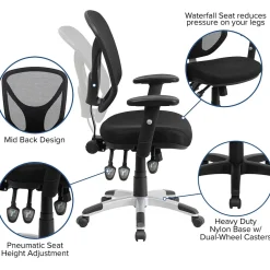 Best Sam Ergonomic Mesh Swivel Mid-Back Multifunction Task Office Chair, Black (GOWY89) Office Chairs
