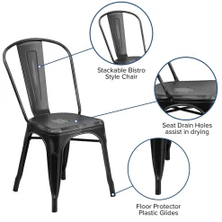 Clearance Tenley Metal Stacking Chair, Distressed Black (ET3534BK) Folding & Stacking