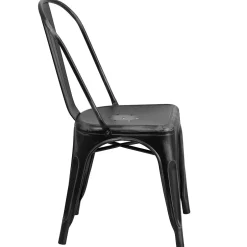 Clearance Tenley Metal Stacking Chair, Distressed Black (ET3534BK) Folding & Stacking