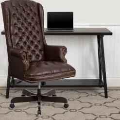 Online Turner Ergonomic LeatherSoft Swivel High Back Fully Tufted Executive Office Chair, Brown (CI360BRN) Office Chairs