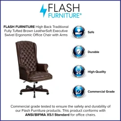 Online Turner Ergonomic LeatherSoft Swivel High Back Fully Tufted Executive Office Chair, Brown (CI360BRN) Office Chairs