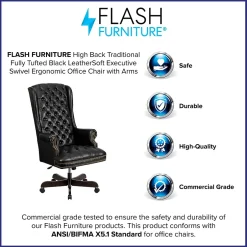 Online Turner Ergonomic LeatherSoft Swivel High Back Fully Tufted Executive Office Chair, Black (CI360BK) Office Chairs