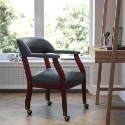 Hot Vinyl Mid Back Luxurious Conference Chair With Casters, Blue Office Chairs