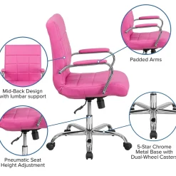 Online Vivian Vinyl Swivel Mid-Back Executive Office Chair, Pink (GO2240PK) Office Chairs