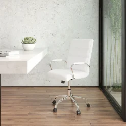 Whitney Ergonomic LeatherSoft Swivel Mid-Back Executive Office Chair, White/Chrome (GO2286MWH) Office Chairs