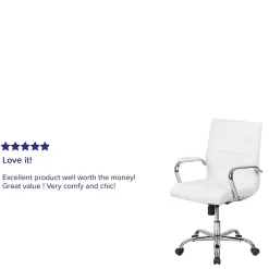 Whitney Ergonomic LeatherSoft Swivel Mid-Back Executive Office Chair, White/Chrome (GO2286MWH) Office Chairs