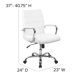 Whitney Ergonomic LeatherSoft Swivel Mid-Back Executive Office Chair, White/Chrome (GO2286MWH) Office Chairs