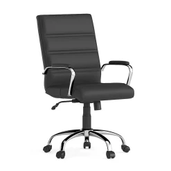 Clearance Whitney Ergonomic LeatherSoft Swivel Mid-Back Executive Office Chair, Black/Chrome (GO2286MBK) Office Chairs