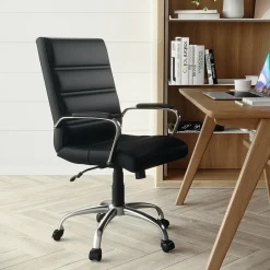 Clearance Whitney Ergonomic LeatherSoft Swivel Mid-Back Executive Office Chair, Black/Chrome (GO2286MBK) Office Chairs