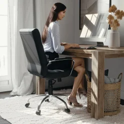 Clearance Whitney Ergonomic LeatherSoft Swivel Mid-Back Executive Office Chair, Black/Chrome (GO2286MBK) Office Chairs