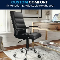 Clearance Whitney Ergonomic LeatherSoft Swivel Mid-Back Executive Office Chair, Black/Chrome (GO2286MBK) Office Chairs