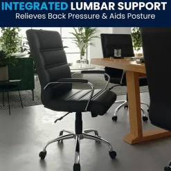 Clearance Whitney Ergonomic LeatherSoft Swivel Mid-Back Executive Office Chair, Black/Chrome (GO2286MBK) Office Chairs