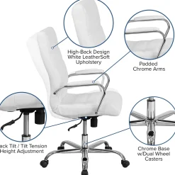 Outlet Whitney Ergonomic LeatherSoft Swivel High Back Executive Office Chair, White/Chrome (GO2286HWH) Office Chairs