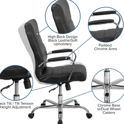Whitney Ergonomic LeatherSoft Swivel High Back Executive Office Chair, Black/Chrome (GO2286HBK) Ergonomic Chairs