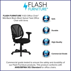New Y-GO Office Ergonomic Mesh Swivel Mid-Back Task Office Chair, Black (GOWY05A) Office Chairs