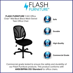 Clearance Y-GO Office Armless Ergonomic Mesh Swivel Mid-Back Task Office Chair, Black (GOWY05) Office Chairs