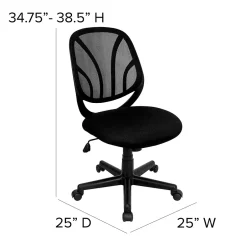 Clearance Y-GO Office Armless Ergonomic Mesh Swivel Mid-Back Task Office Chair, Black (GOWY05) Office Chairs