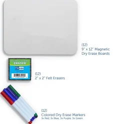 Online Magnetic Dry-Erase Whiteboard Set, 9" x 12", 12/Pack (31004) Dry Erase