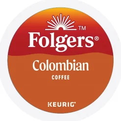 Keurig K-Cups<Folgers 100% Colombian Coffee, Keurig K-Cup Pod, Medium Roast, 24/Box, 4 Boxes/Carton (6659CT)