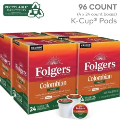 Keurig K-Cups<Folgers 100% Colombian Decaf Coffee, Keurig K-Cup Pod, Medium Roast, 96/Carton (5000053359CT)