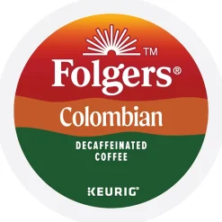 Keurig K-Cups<Folgers 100% Colombian Decaf Coffee, Keurig K-Cup Pod, Medium Roast, 96/Carton (5000053359CT)