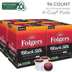 Keurig K-Cups<Folgers Black Silk Coffee, Keurig K-Cup Pod, Dark Roast, 96/Carton (6662CT)