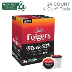 Keurig K-Cups<Folgers Black Silk Coffee Keurig® K-Cup® Pods, Dark Roast, 24/Box (6662)