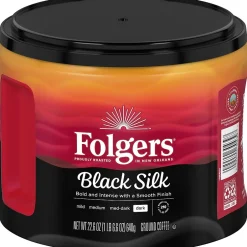 Coffee<Folgers Black Silk Ground Coffee, Dark Roast, 22.6 oz. (02054)