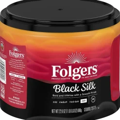 Coffee<Folgers Black Silk Ground Coffee, Dark Roast, 22.6 oz. (02054)