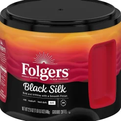 Coffee<Folgers Black Silk Ground Coffee, Dark Roast, 22.6 oz. (02054)
