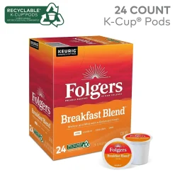 Keurig K-Cups<Folgers Breakfast Blend Coffee, Light Roast, 0.24 oz. Keurig® K-Cup® Pods, 24/Box (000370677/6684)