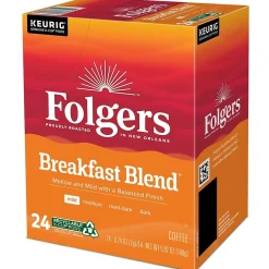 Keurig K-Cups<Folgers Breakfast Blend Coffee, Light Roast, 0.24 oz. Keurig® K-Cup® Pods, 24/Box (000370677/6684)